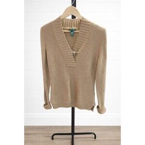 Lauren Ralph Lauren Camel Cotton V-Neck Sweater M